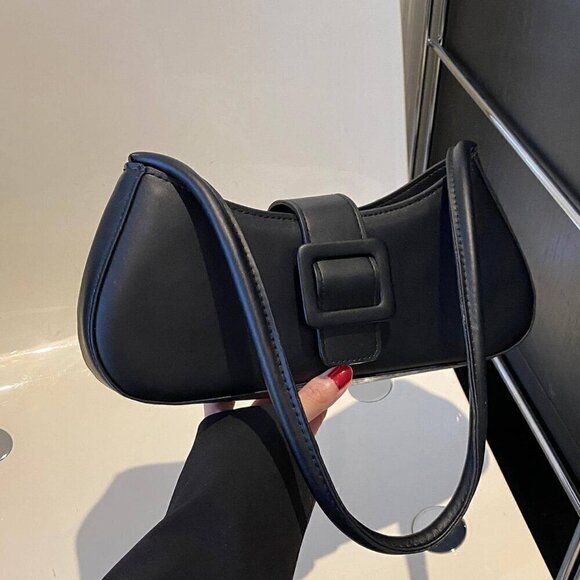 Black Casual Women's Belt Buckle Tote Bag - Picture 5 of 5